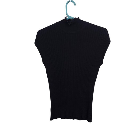Vintage Black Ribbed Knit Sleeveless Mock Turtleneck Top With Back Zipper Closur - Picture 1 of 3